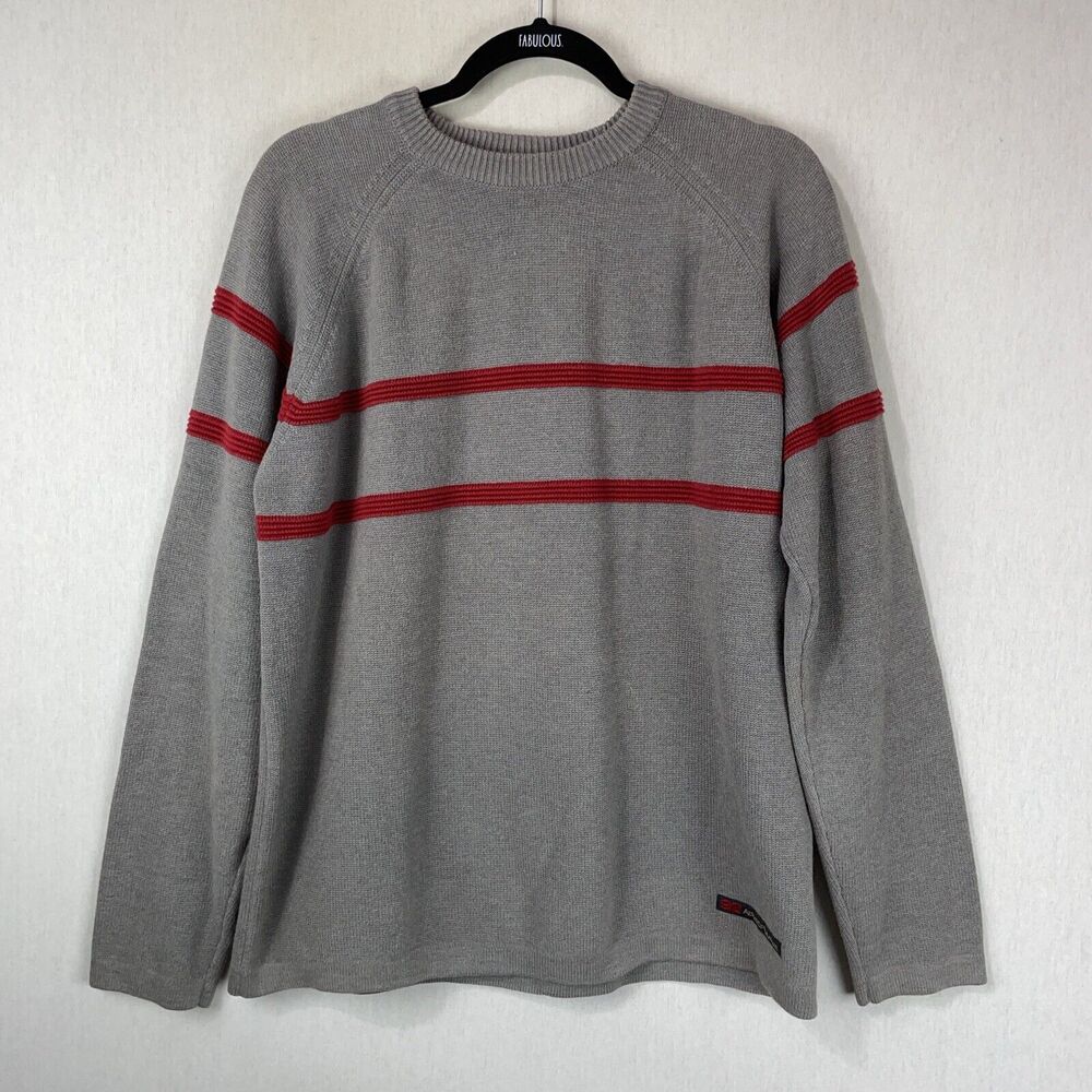 Y2K Vintage Abercrombie Fitch Sweater Mens Size Medium Gray Red Stripe Preppy